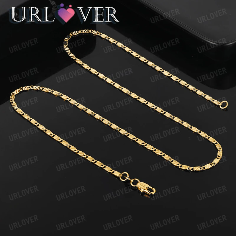 URLOVER 18K Gold Necklace For Woman Flat Figaro Chain Necklaces Lady Fashion Party Wedding Charm Jewelry Cute Birthday Gift
URLOVER 18K Gold Necklace For Woman Flat Figaro Chain Necklaces Lady Fashion Party Wedding Charm Jewelry Cute Birthday Gift
