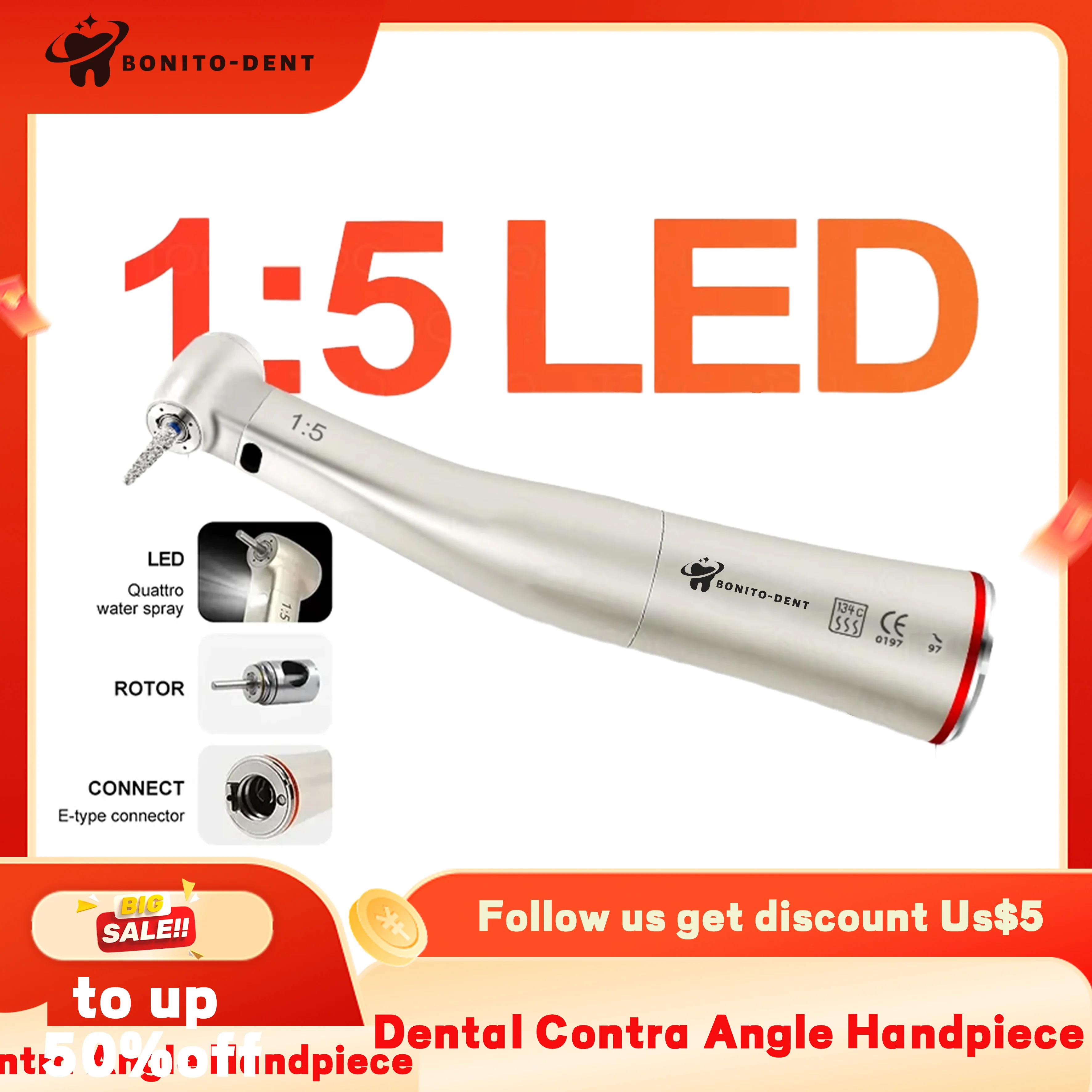Dental 1:5 Increasing Speed Handpiece NSK contra dental angle 1 5 handpiece KX95L Red RingLED Fiber Optic Handpiece Inner Water
Dental 1:5 Increasing Speed Handpiece NSK contra dental angle 1 5 handpiece KX95L Red RingLED Fiber Optic Handpiece Inner Water
