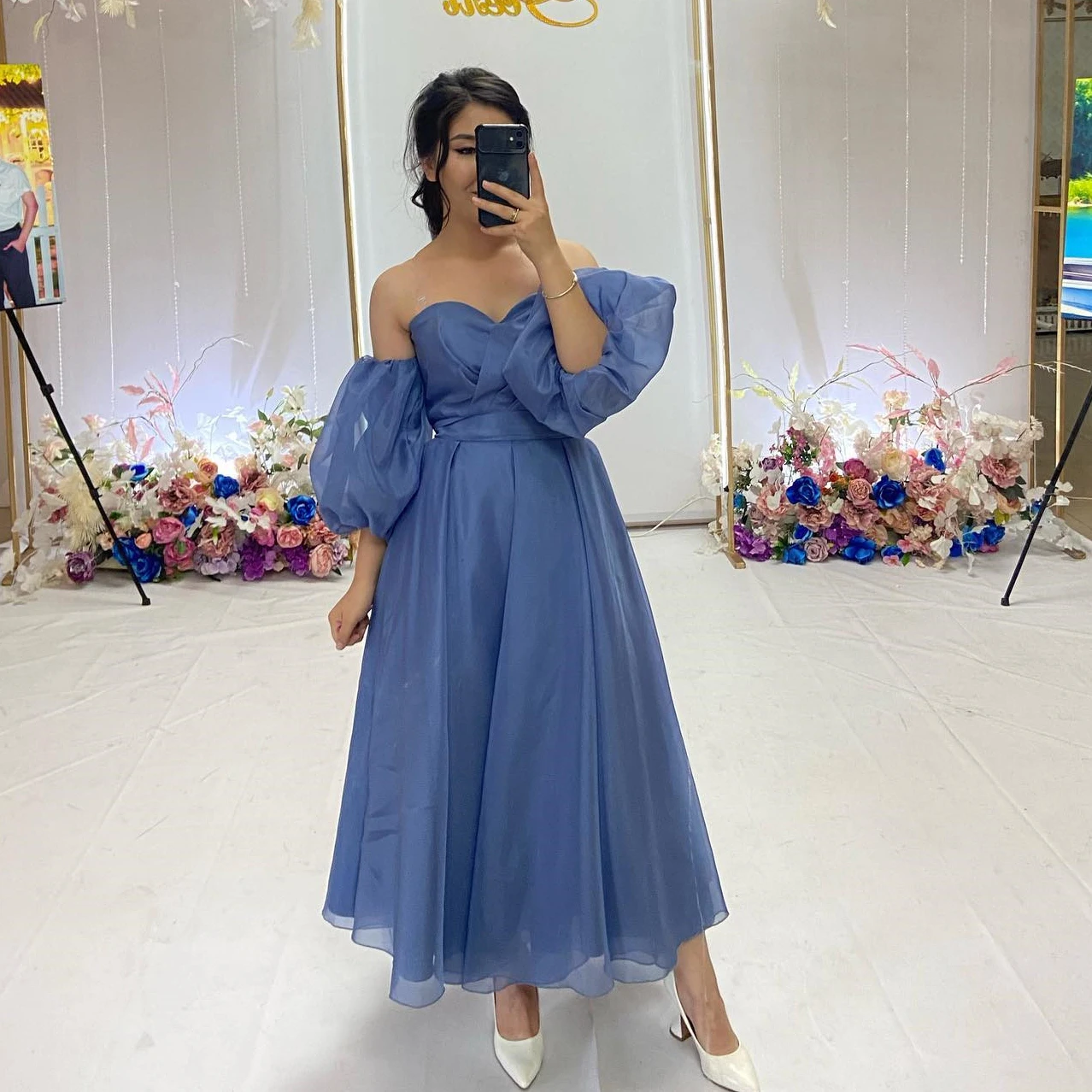 Sevintage Simple Dusty Blue Organza Midi Prom Dresses Puff Half Sleeves Corset Back Cocktail Dress Women Bridesmaid Party Gowns
Sevintage Simple Dusty Blue Organza Midi Prom Dresses Puff Half Sleeves Corset Back Cocktail Dress Women Bridesmaid Party Gowns