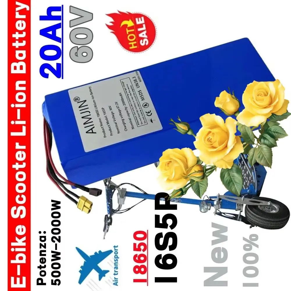 Rechargeable Li-ion 60V 16S5P 20Ah 18650 Battery Pack 2000W high-power with BMS for Motorcycle, Scooter, Bicycle 
Rechargeable Li-ion 60V 16S5P 20Ah 18650 Battery Pack 2000W high-power with BMS for Motorcycle, Scooter, Bicycle