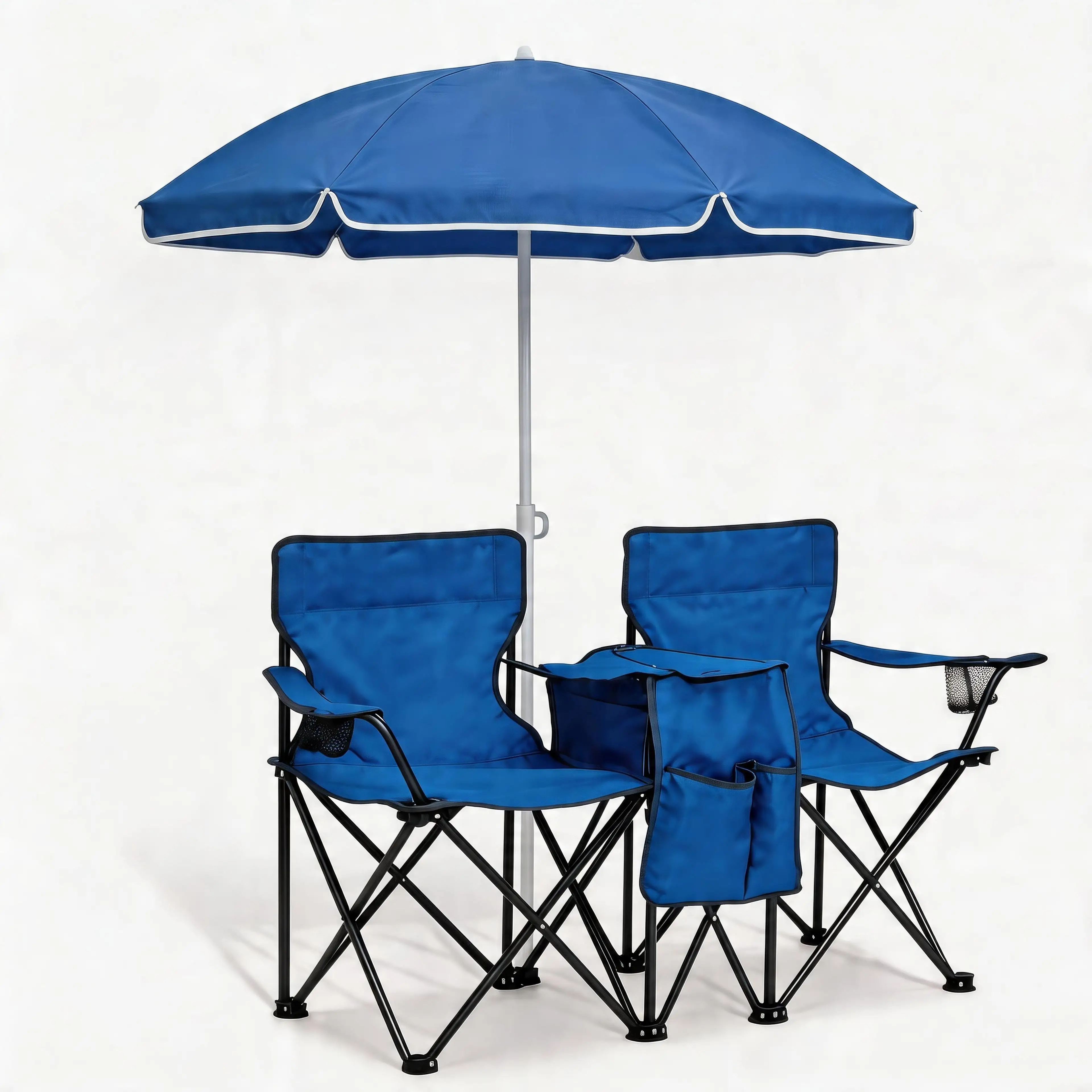 Portable Folding 2-Person Beach Chair Set with Tilt Umbrella and Insulated Cooler for Camping Picnic
Portable Folding 2-Person Beach Chair Set with Tilt Umbrella and Insulated Cooler for Camping Picnic