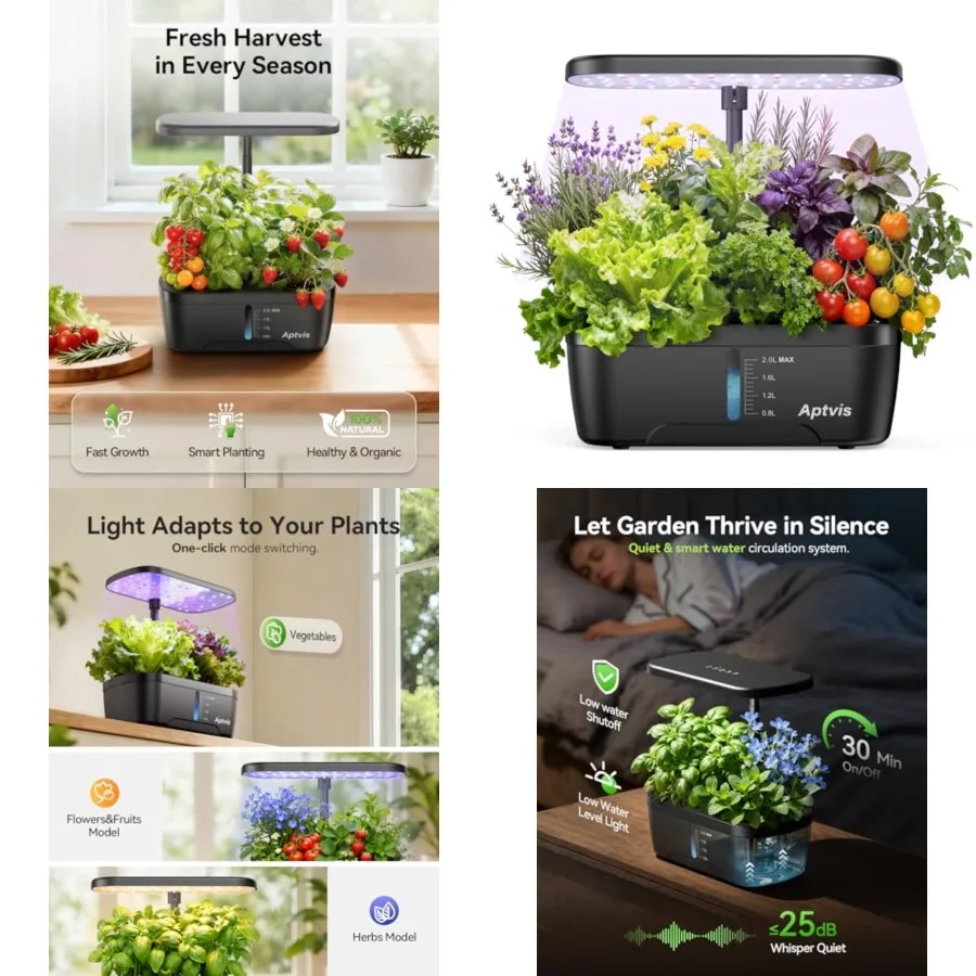 Hydroponics Growing System, 6 Pods Smart Indoor Herb Garden with LED Grow Light, Auto Timer, Height Adjustable, Quiet Pump, Gar
Hydroponics Growing System, 6 Pods Smart Indoor Herb Garden with LED Grow Light, Auto Timer, Height Adjustable, Quiet Pump, Gar