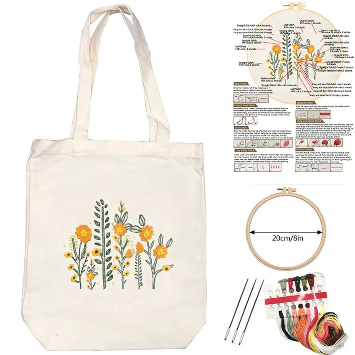 DIY Unfinished Starter Embroidery Kit Handmade White Shoulder Bag Flower Plant Decoration Sewing Craft Supplies Material Package
DIY Unfinished Starter Embroidery Kit Handmade White Shoulder Bag Flower Plant Decoration Sewing Craft Supplies Material Package