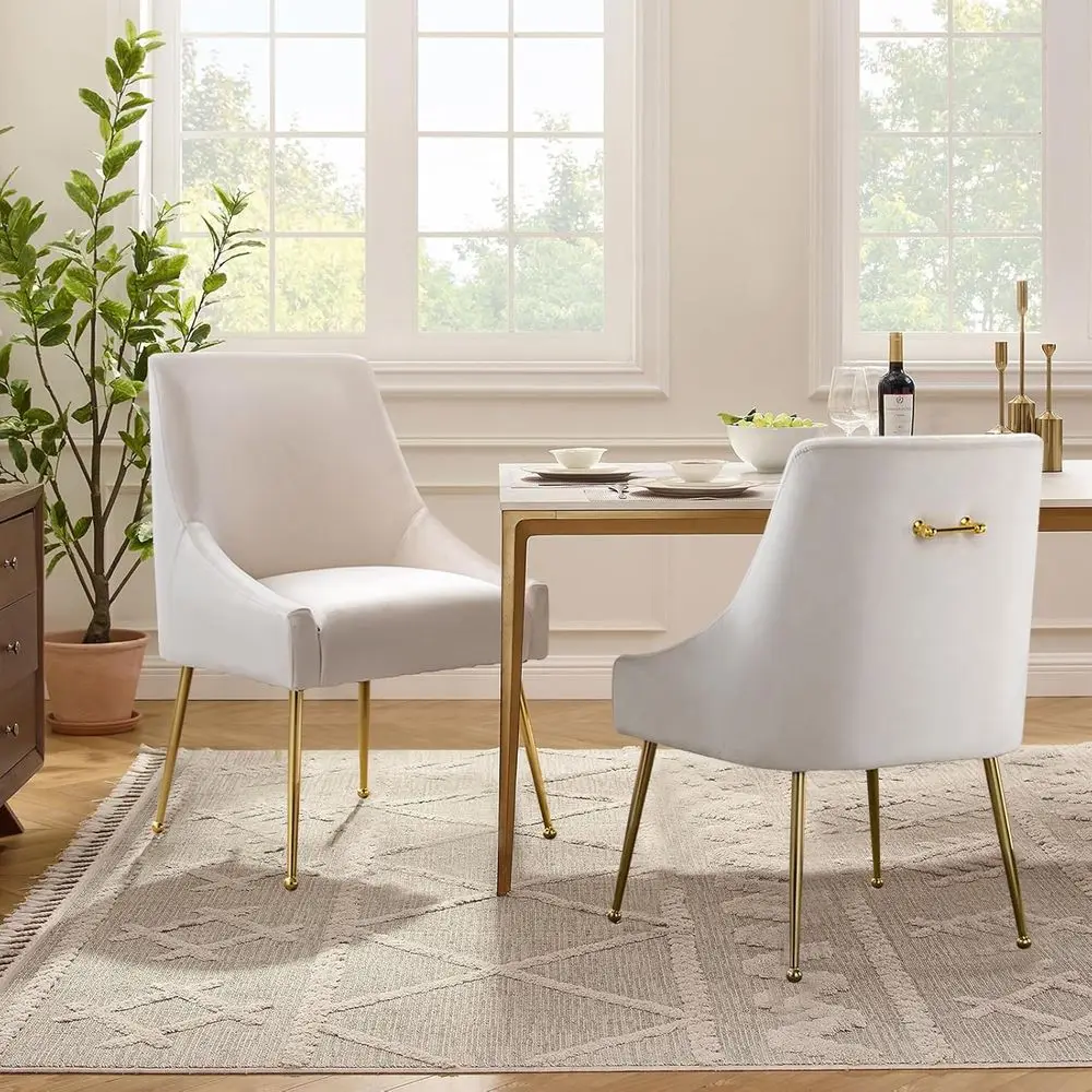 Set of 2 Beige Velvet Upholstered Dining Chairs with Polished Gold Legs, Suitable for Kitchen, Restaurant, or Café
Set of 2 Beige Velvet Upholstered Dining Chairs with Polished Gold Legs, Suitable for Kitchen, Restaurant, or Café