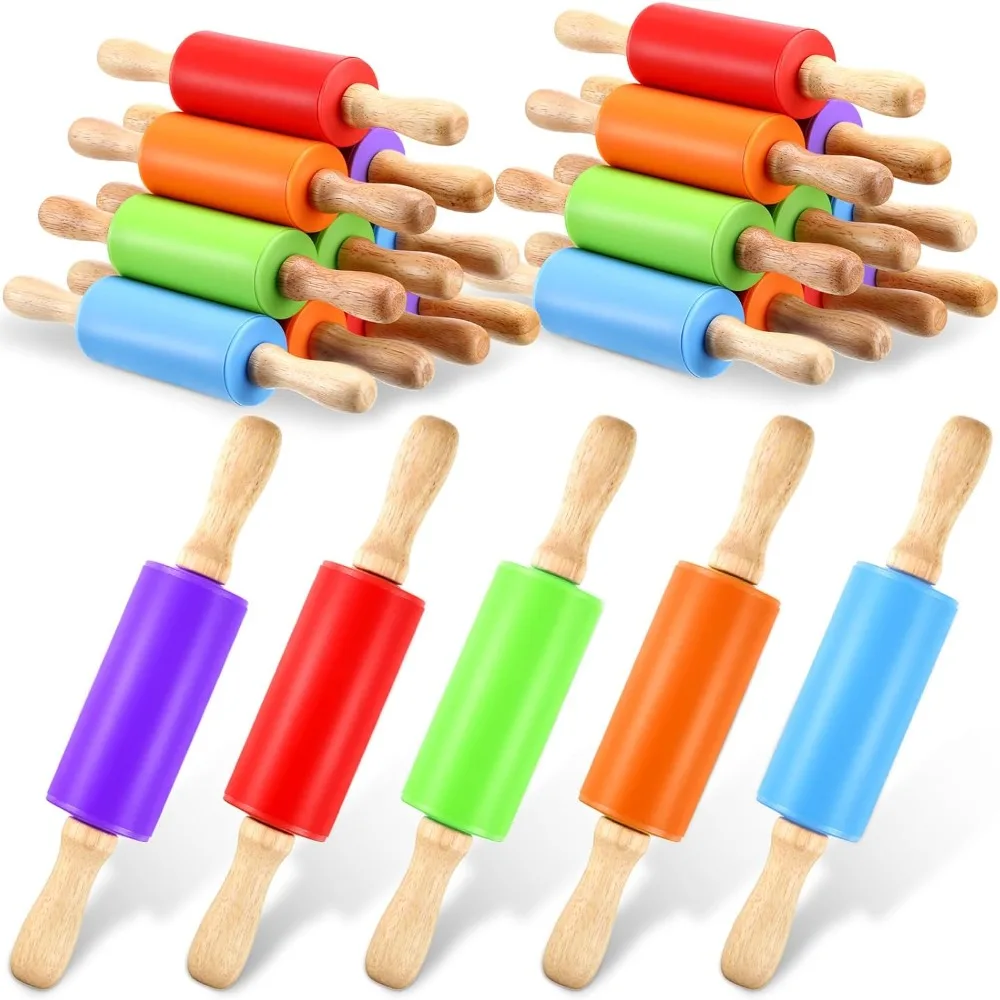 Set of 20 Miniature 9-Inch Rolling Pins for Kids - Silicone and Wooden, Multicolored, Non-Stick Baking Tools with Wooden Handle
Set of 20 Miniature 9-Inch Rolling Pins for Kids - Silicone and Wooden, Multicolored, Non-Stick Baking Tools with Wooden Handle