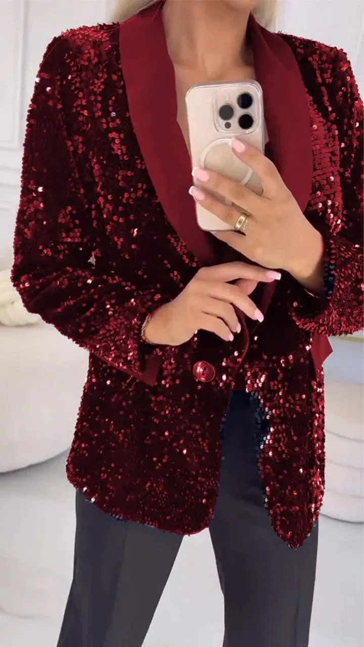 Fashion Sequin Blazer For Women Autumn New Lapel Button Long Sleeve Jacket Casual Solid Color Party Clothing Elegant Lady Coat
Fashion Sequin Blazer For Women Autumn New Lapel Button Long Sleeve Jacket Casual Solid Color Party Clothing Elegant Lady Coat