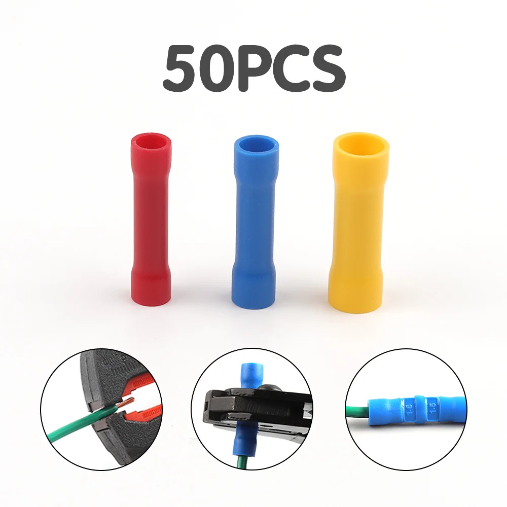 50PCS Insulated Terminals Butt Connectors Crimp Straight Quick Cold Press Electrical Wire Cable Connector Red/Blue/Yellow
50PCS Insulated Terminals Butt Connectors Crimp Straight Quick Cold Press Electrical Wire Cable Connector Red/Blue/Yellow