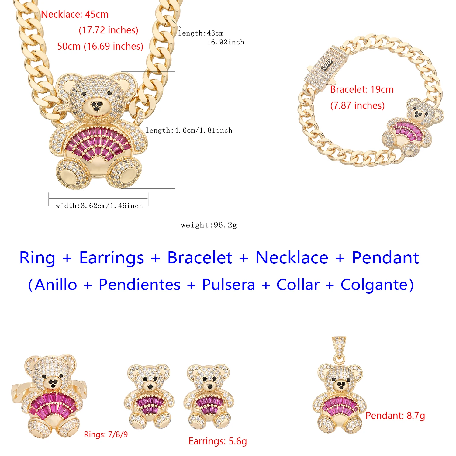 Hot bear jewelry set Pink fan-shaped bear Birthday gift Party Valentine's Day Gift for lovers High-end fashion jewelry
Hot bear jewelry set Pink fan-shaped bear Birthday gift Party Valentine's Day Gift for lovers High-end fashion jewelry