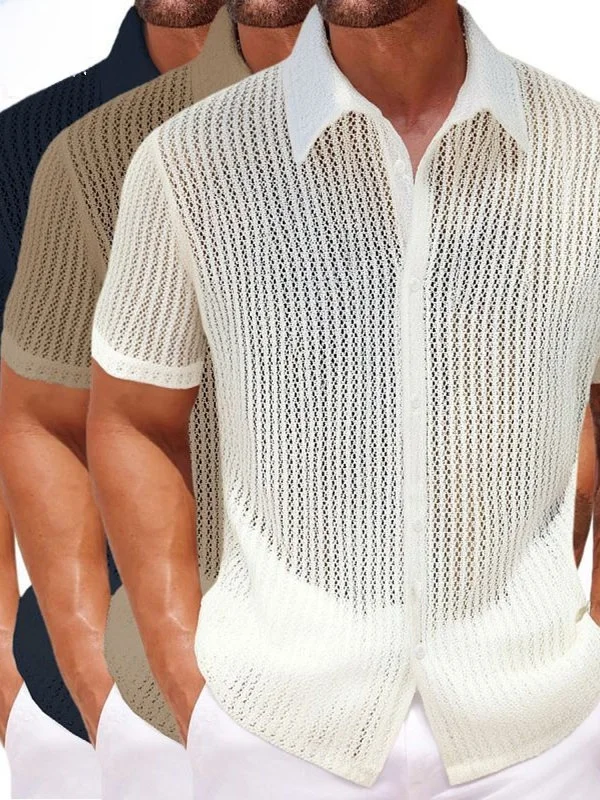 Men's Casual Knitted irt Summer Breathable ort Sve Turn-down Collar Hollow out Loose Fit Polyester Thin Polyester Fiber
Men's Casual Knitted irt Summer Breathable ort Sve Turn-down Collar Hollow out Loose Fit Polyester Thin Polyester Fiber