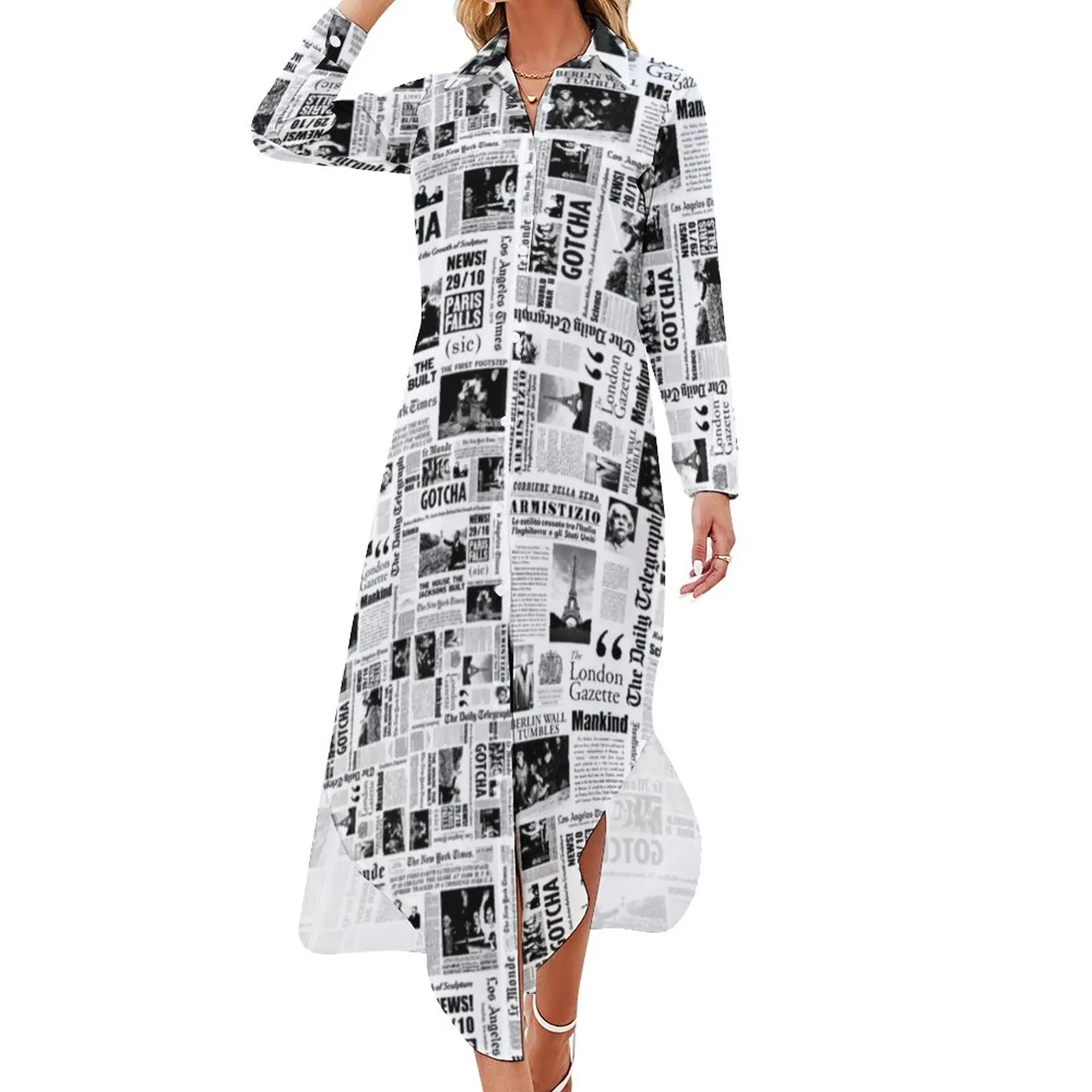 Vintage Newspaper Chiffon Dress Black White Kawaii Dresses Womens Long Sleeve Street Fashion Casual Dress Print Oversize Clothes
Vintage Newspaper Chiffon Dress Black White Kawaii Dresses Womens Long Sleeve Street Fashion Casual Dress Print Oversize Clothes