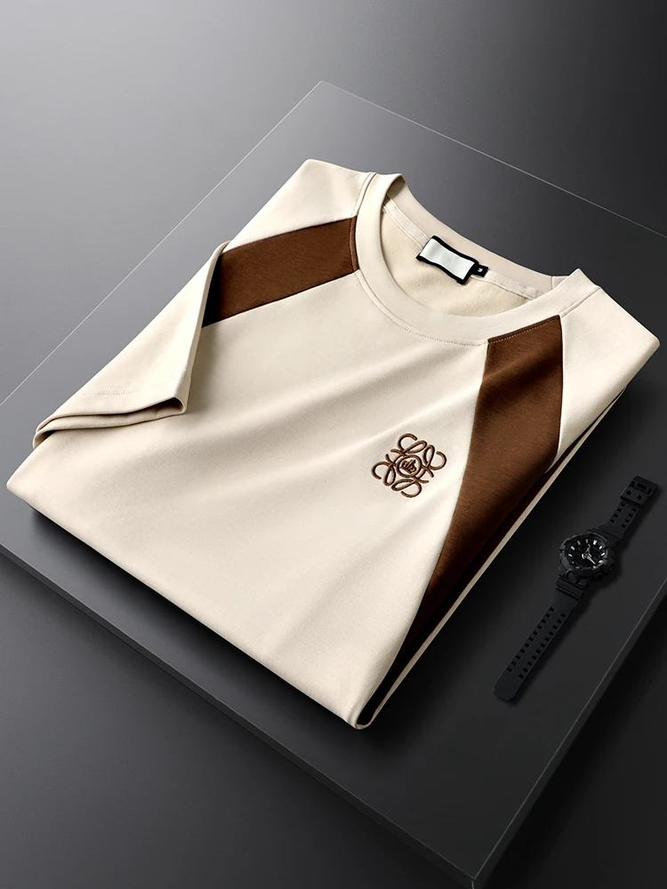 Мужская летняя тонкая модная повседневная футболка с коротким рукавом, в полоску, с вышивкой, в стиле пэчворк, светлых тонов
Мужская летняя тонкая модная повседневная футболка с коротким рукавом, в полоску, с вышивкой, в стиле пэчворк, светлых тонов