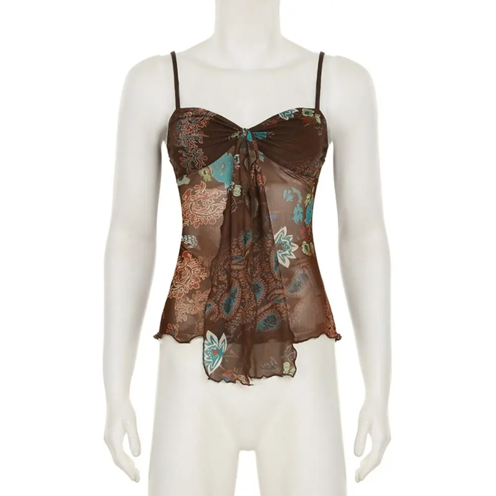 Pleated Transparent Flower Camisole Sleeveless Sweet Slim Crop Tops Korean Style Lace Up V-neck Printing Corset Spring Summer
Pleated Transparent Flower Camisole Sleeveless Sweet Slim Crop Tops Korean Style Lace Up V-neck Printing Corset Spring Summer