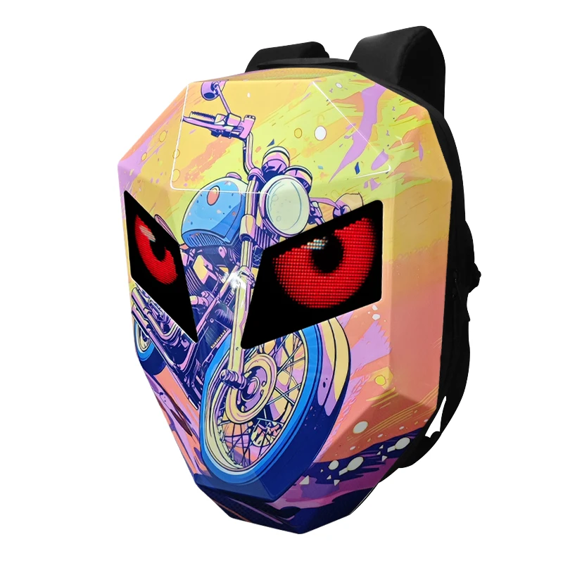 3D LED Light Motorcycle Eye Backpack with Smart Screen Display USB Charging Port Waterproof & Anti-Theft Features Nylon Lining
3D LED Light Motorcycle Eye Backpack with Smart Screen Display USB Charging Port Waterproof & Anti-Theft Features Nylon Lining