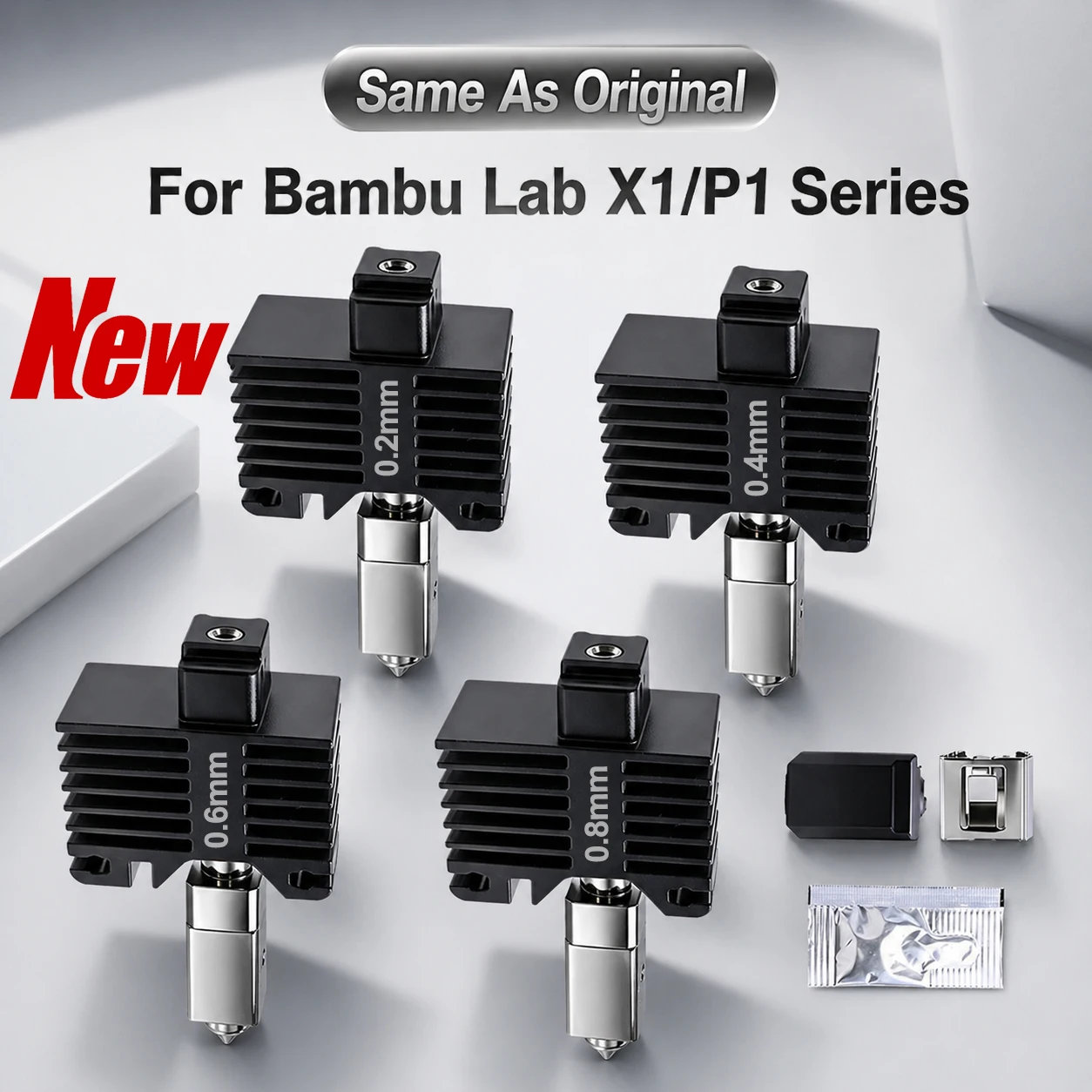 Upgrade For BambuLab Hotend with Nozzle 0.2/0.4/0.6/0.8mm Hardened Steel Integrated Hot End for P1S P1P X1 X1C Leak-Proof Design
Upgrade For BambuLab Hotend with Nozzle 0.2/0.4/0.6/0.8mm Hardened Steel Integrated Hot End for P1S P1P X1 X1C Leak-Proof Design