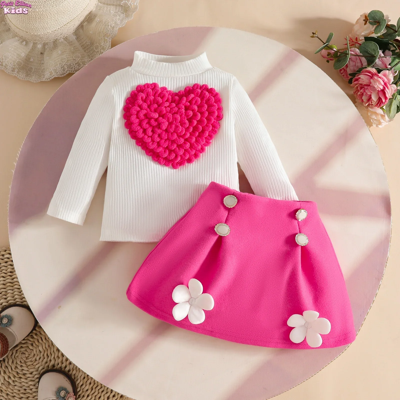 Toddler Girl 0-3Y Baby Newborn Items 2Pcs Sets Mock Neck Heart Patch Top and Flower Button Skirt Sweet Casual Infant Outfit
Toddler Girl 0-3Y Baby Newborn Items 2Pcs Sets Mock Neck Heart Patch Top and Flower Button Skirt Sweet Casual Infant Outfit