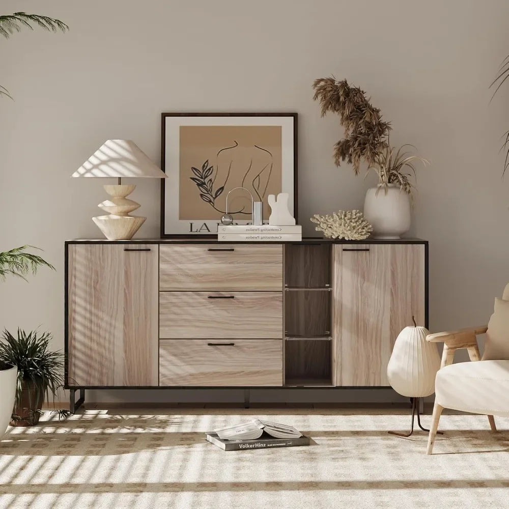 Buffet Cabinet with 3 Drawers, Modern Kitchen Buffet Sideboard with Adjustable Shelves, Charge Ports& LED Light, TV Stand Coffee
Buffet Cabinet with 3 Drawers, Modern Kitchen Buffet Sideboard with Adjustable Shelves, Charge Ports& LED Light, TV Stand Coffee