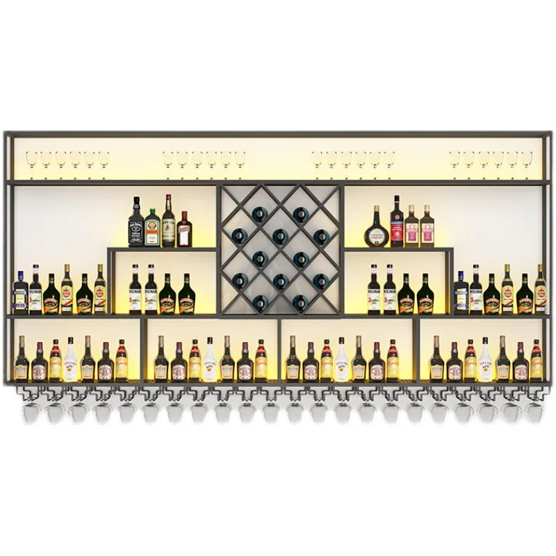Fashion Bar counter wall-mounted wrought iron display rack with lamp luminous wine cabinet
Fashion Bar counter wall-mounted wrought iron display rack with lamp luminous wine cabinet