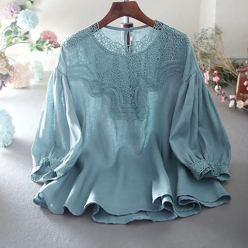 3xl Large Size Cotton and Linen Shirt Women's 2024 Summer Korean Fashion Design Lace Stitching Loose Casual Lantern Sleeve Top
3xl Large Size Cotton and Linen Shirt Women's 2024 Summer Korean Fashion Design Lace Stitching Loose Casual Lantern Sleeve Top
