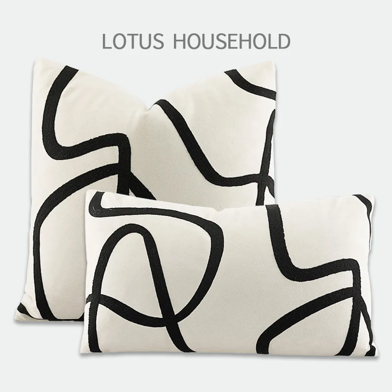 Роскошный черно-белый замшевый чехол для подушки с вышивкой, абстрактный чехол для подушки, декоративный для отеля, дома, дивана-кровати 
Роскошный черно-белый замшевый чехол для подушки с вышивкой, абстрактный чехол для подушки, декоративный для отеля, дома, дивана-кровати
