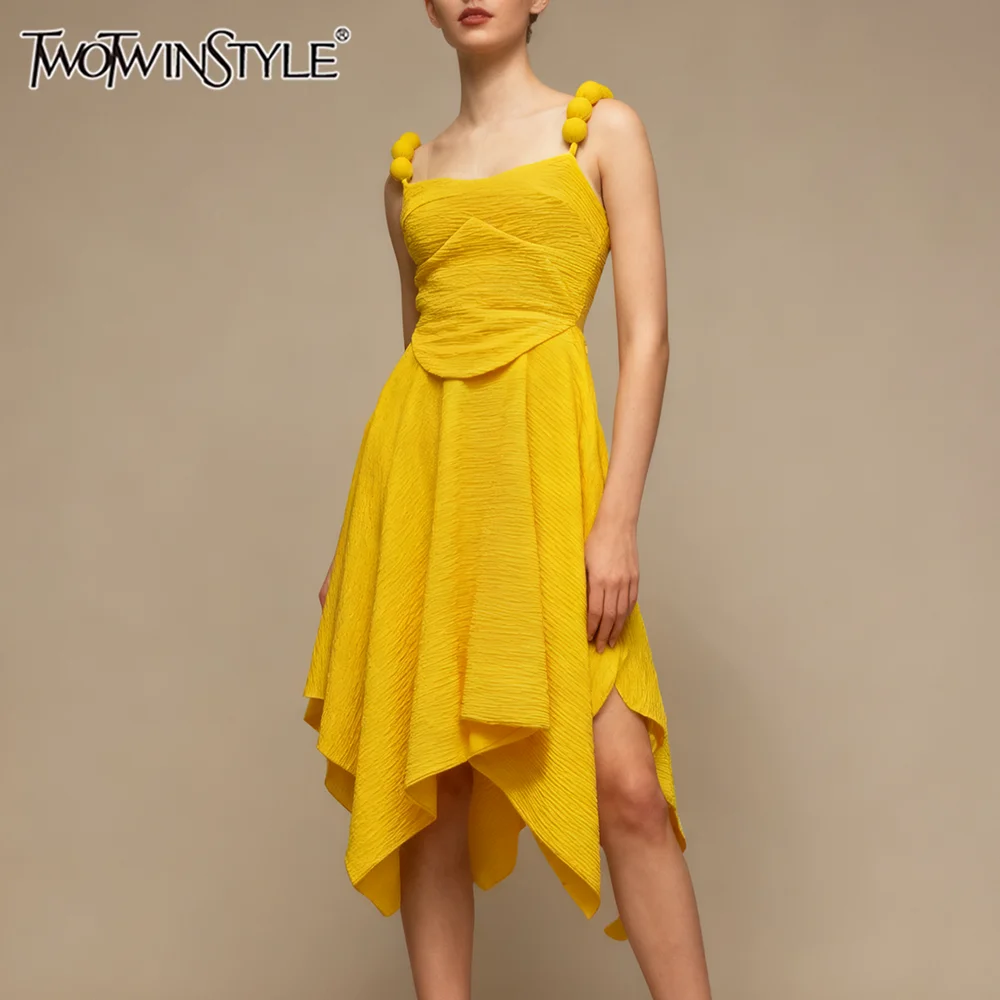 TWOTWINSTYLE Solid Spliced Folds Irregular Dresses for Women Square Neck Sleeveless High Waist Elegant Dress Female Fashion New
TWOTWINSTYLE Solid Spliced Folds Irregular Dresses for Women Square Neck Sleeveless High Waist Elegant Dress Female Fashion New
