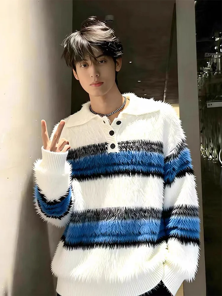 Американский ретро-свитер в полоску с цветовыми блоками из норковой пряжи, свободный, мягкий, теплый, уютный, для пар, повседневный, зимний, с длинными рукавами
Американский ретро-свитер в полоску с цветовыми блоками из норковой пряжи, свободный, мягкий, теплый, уютный, для пар, повседневный, зимний, с длинными рукавами