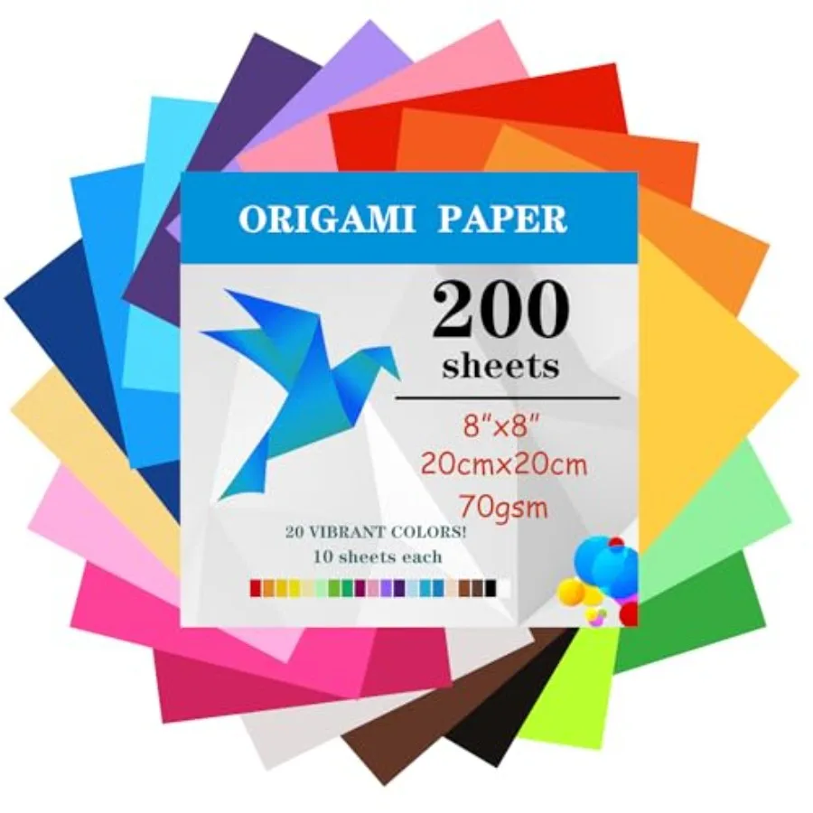 200 Sheets Origami Paper, 20x20 cm/8 Inch Origami Paper Double Sided 70gsm,20 Colors Large Origami Paper Squares for DIY School
200 Sheets Origami Paper, 20x20 cm/8 Inch Origami Paper Double Sided 70gsm,20 Colors Large Origami Paper Squares for DIY School