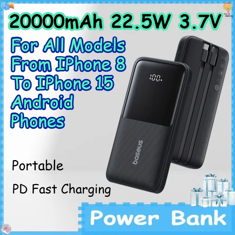 20000mAh 22.5W 3.7V PD Fast Charging Power Bank for All Models From IPhone 8 To IPhone 15 Android Phones Portable Powerbank
20000mAh 22.5W 3.7V PD Fast Charging Power Bank for All Models From IPhone 8 To IPhone 15 Android Phones Portable Powerbank