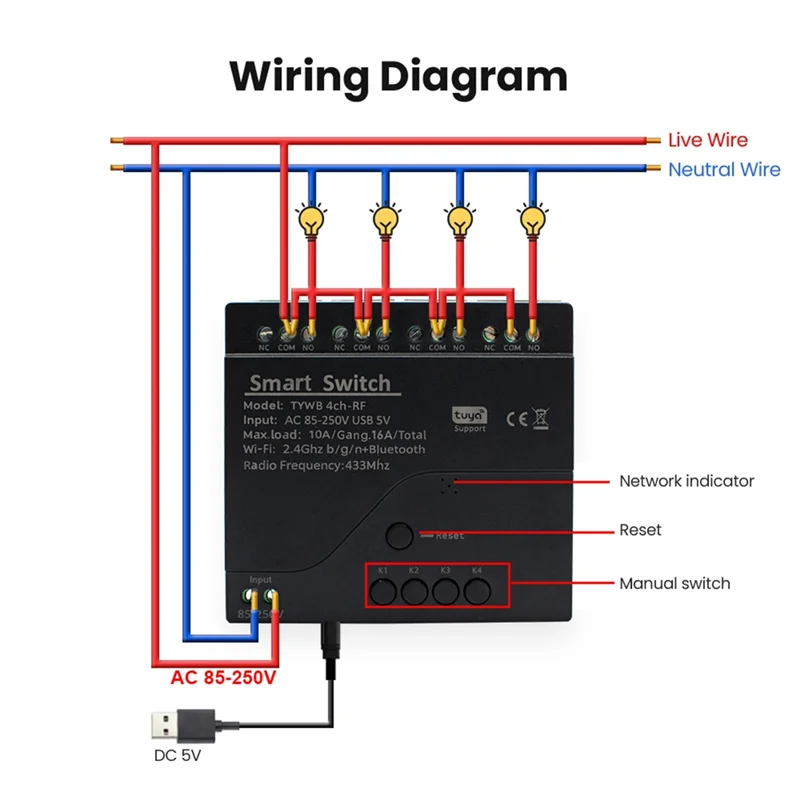 A25P Tuya 4CH Wifi Smart Relay Switch Module Access Control Switch APP RF Remote Control 433M Works With Alexa Google Home
A25P Tuya 4CH Wifi Smart Relay Switch Module Access Control Switch APP RF Remote Control 433M Works With Alexa Google Home