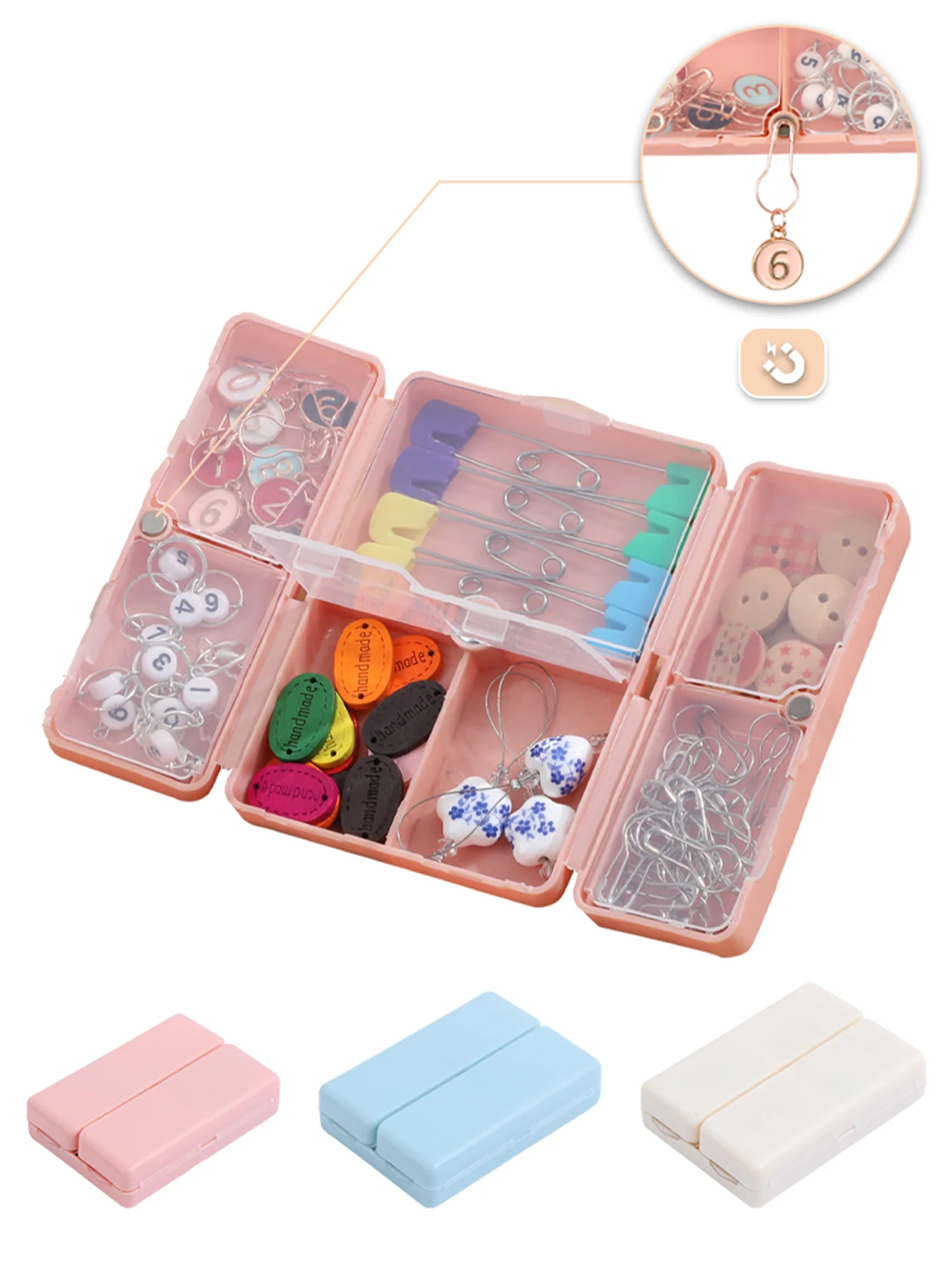 1pcsNew DIY button, safety pin, stitch marker, beading and other accessory storage box
1pcsNew DIY button, safety pin, stitch marker, beading and other accessory storage box