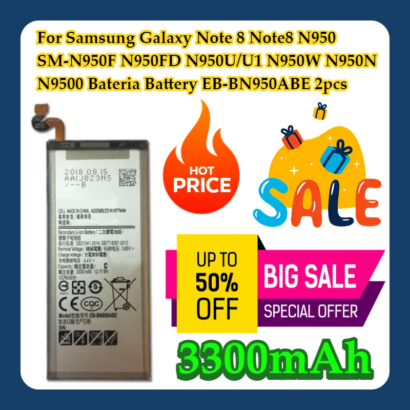 Для Samsung Galaxy Note 8 Note8 N950 SM-N950F N950FD N950U/U1 N950W N950N N9500 Аккумулятор EB-BN950ABE 3300 мАч 2 шт.
Для Samsung Galaxy Note 8 Note8 N950 SM-N950F N950FD N950U/U1 N950W N950N N9500 Аккумулятор EB-BN950ABE 3300 мАч 2 шт.