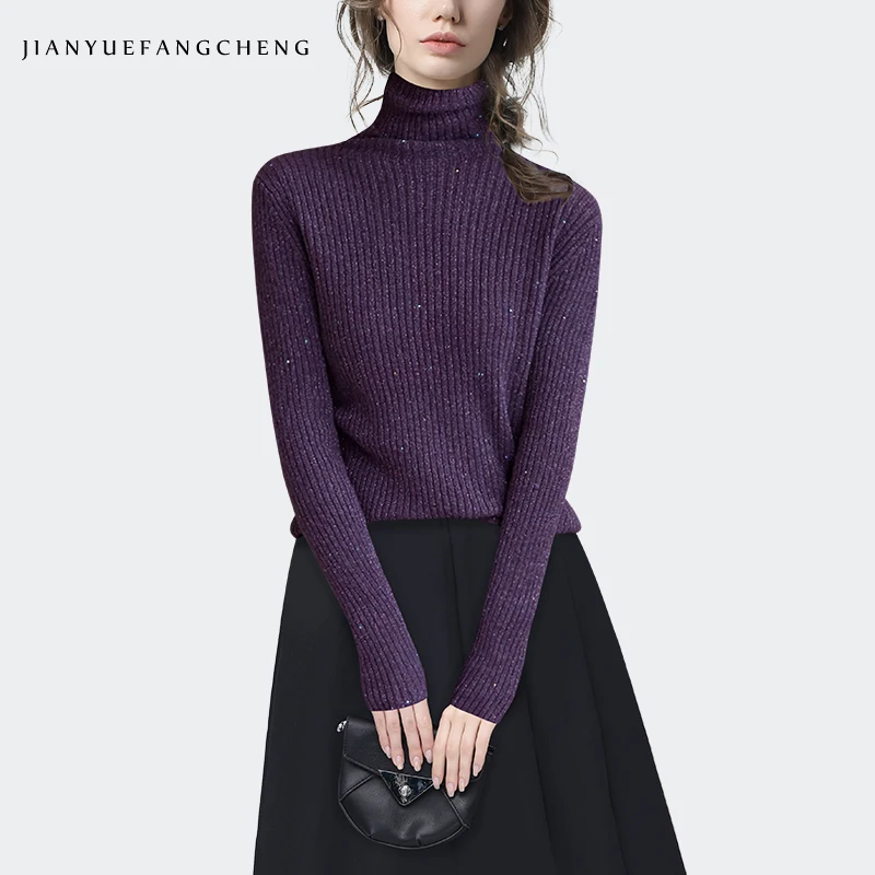 Fashion Turtleneck Knitted Sweater Women' Stretching Skinny Pullovers Sequined Solid Color Casual Windproof Sweater
Fashion Turtleneck Knitted Sweater Women' Stretching Skinny Pullovers Sequined Solid Color Casual Windproof Sweater