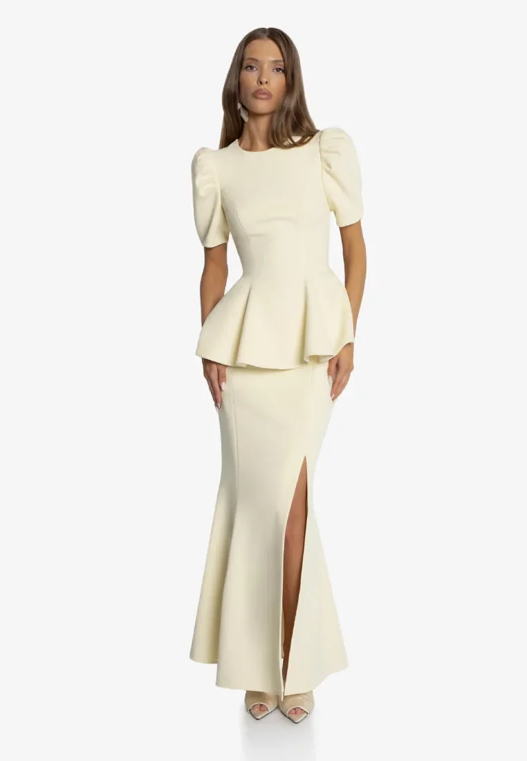 2026 New Women's Two Piece Evening Set, Round Neck Puff Sleeve Peplum Top & High Slit Mermaid Floor Length Skirt
2026 New Women's Two Piece Evening Set, Round Neck Puff Sleeve Peplum Top & High Slit Mermaid Floor Length Skirt