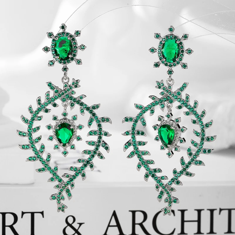 Elegant Long Willow leaf Personality Twine Design Long Earring Green Cubic Zirconia Luxury Women Party High Quality CZ Jewelry
Elegant Long Willow leaf Personality Twine Design Long Earring Green Cubic Zirconia Luxury Women Party High Quality CZ Jewelry