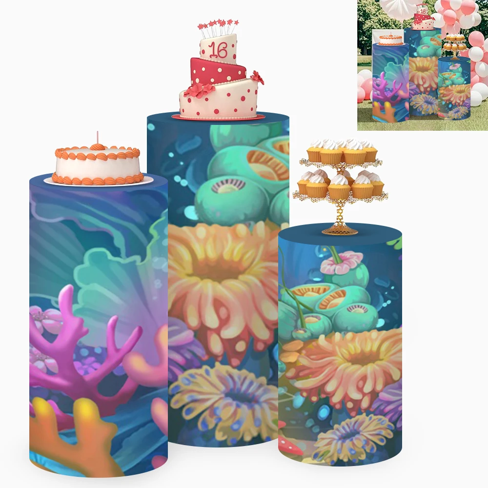 Blue Underwater World Cylinder Pedestal Stand Covers for Baby Birthday Party Event Decor Marine Life Baby Cake Column Backdrop
Blue Underwater World Cylinder Pedestal Stand Covers for Baby Birthday Party Event Decor Marine Life Baby Cake Column Backdrop