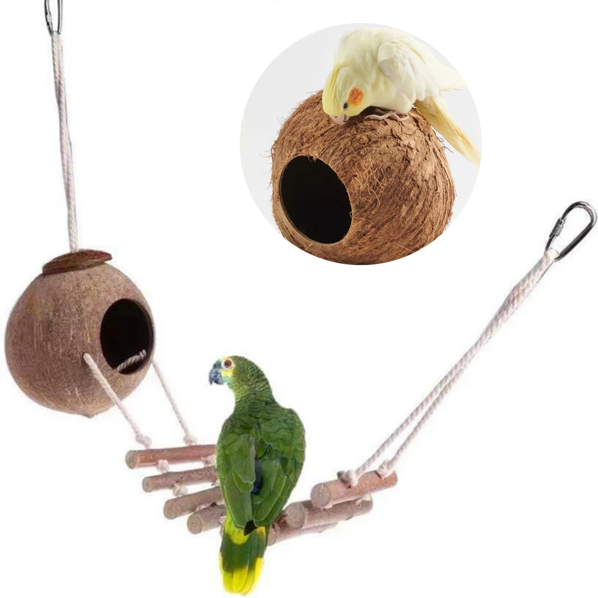 1Set Parrot Coconut Shell Bird Nest with Climbing Ladder Natural Ecological Parrot Grass Nest Hamster Honey Weasel Breeding Nest
1Set Parrot Coconut Shell Bird Nest with Climbing Ladder Natural Ecological Parrot Grass Nest Hamster Honey Weasel Breeding Nest