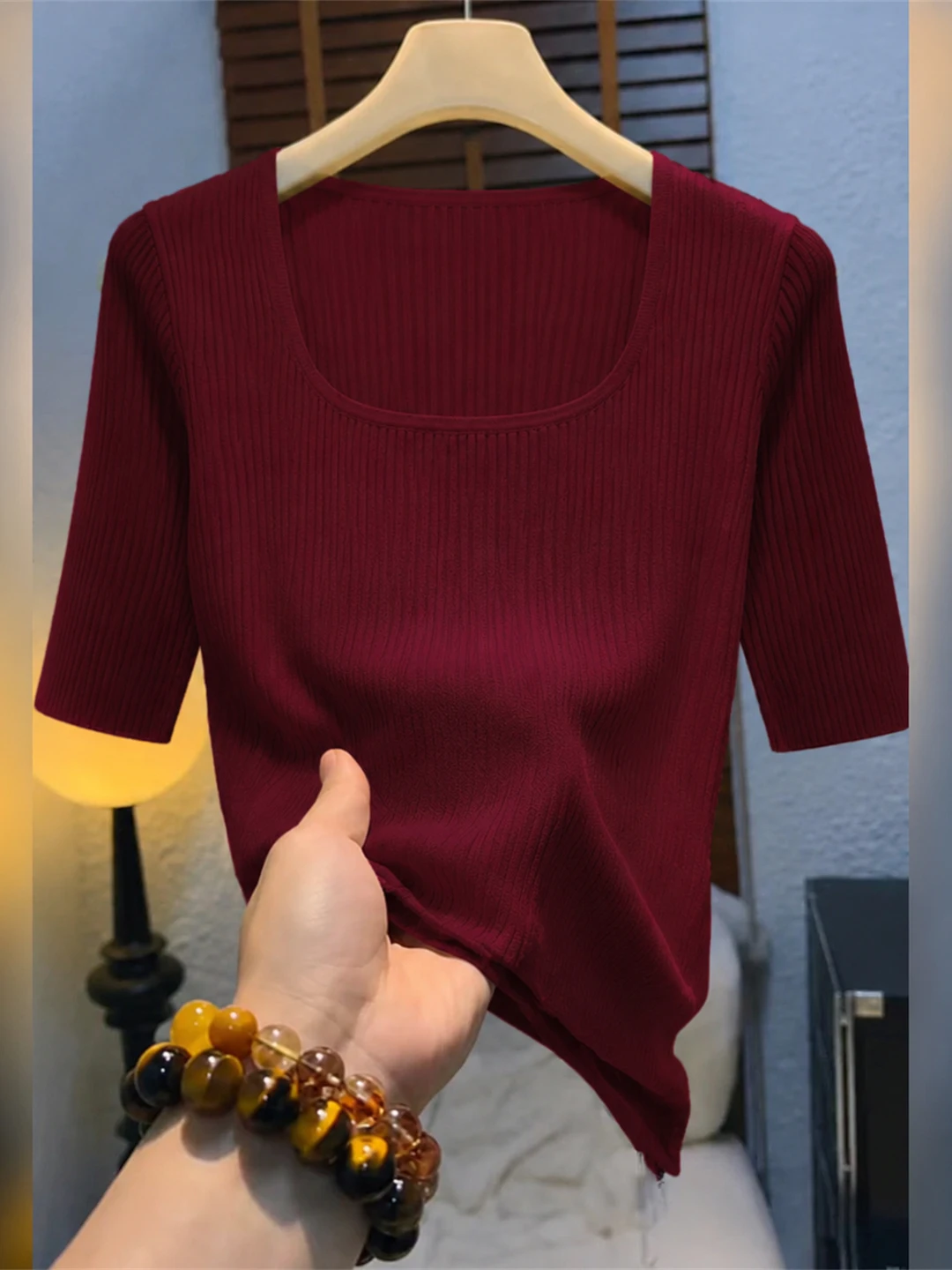 Elegant Pure Color Square Collar Knitwear Ice Silk Versatile Basic Style Commute Top Women's Fashion Summer Slim Fit Shirt
Elegant Pure Color Square Collar Knitwear Ice Silk Versatile Basic Style Commute Top Women's Fashion Summer Slim Fit Shirt