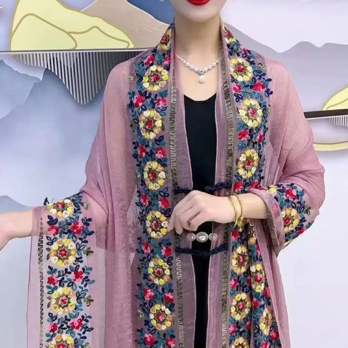 Chiffon Flower Embroidered Scarf Scarf Tourism Sunscreen Shawl Fashion Embroidered Peach Blossom Embroidered Handy Y47
Chiffon Flower Embroidered Scarf Scarf Tourism Sunscreen Shawl Fashion Embroidered Peach Blossom Embroidered Handy Y47
