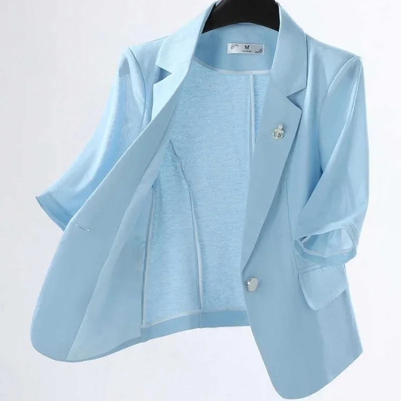 Women's Thin Suit Coat 2026 New Popular Summer Autumn Short Top Outerwear Casual Blue Suit Jacket Business Attire Female
Women's Thin Suit Coat 2026 New Popular Summer Autumn Short Top Outerwear Casual Blue Suit Jacket Business Attire Female