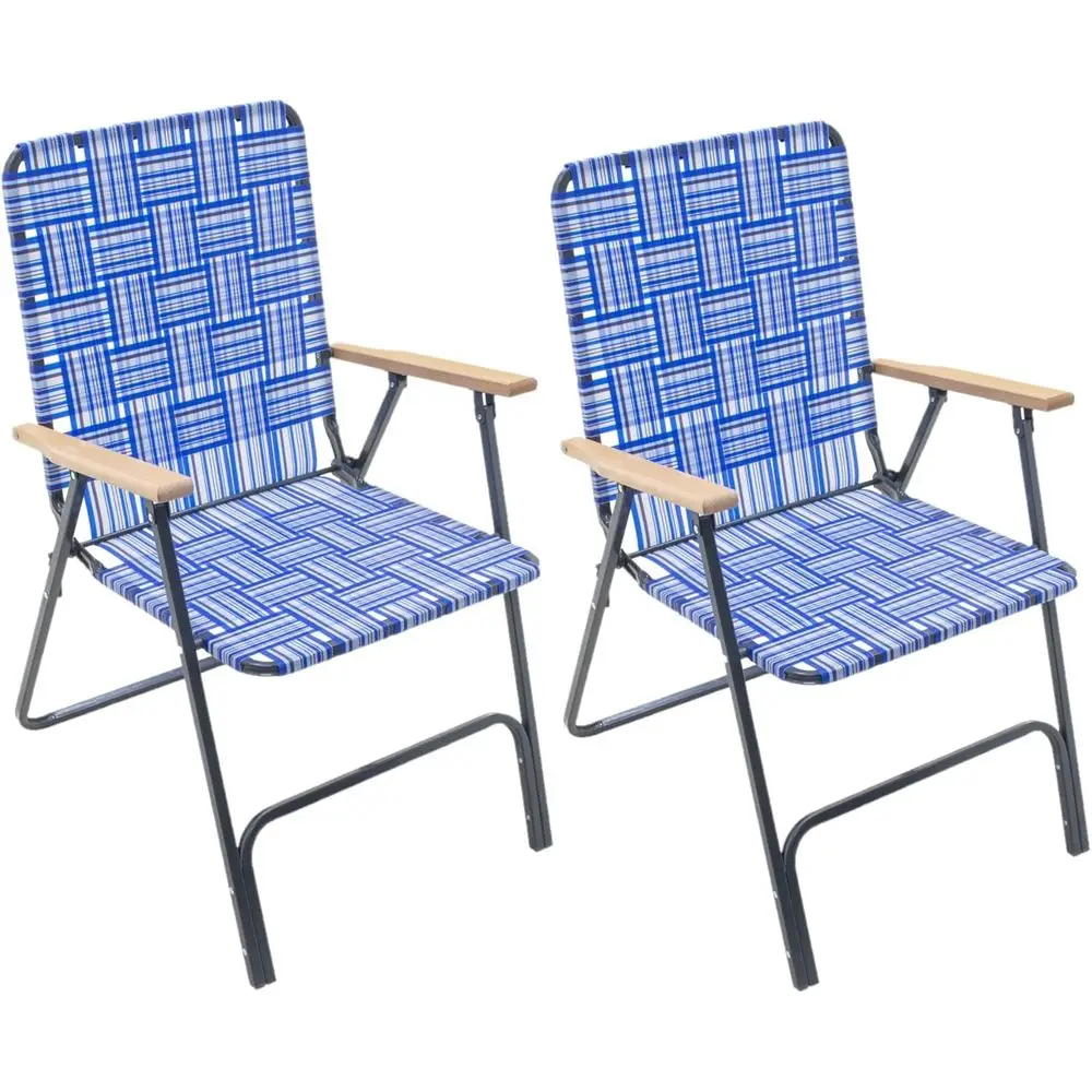Steel Patio Chairs with Blue Woven Fabric and Wooden Armrests - Comfortable Outdoor Seating for Yard, Camping, Events (Set of 2)
Steel Patio Chairs with Blue Woven Fabric and Wooden Armrests - Comfortable Outdoor Seating for Yard, Camping, Events (Set of 2)