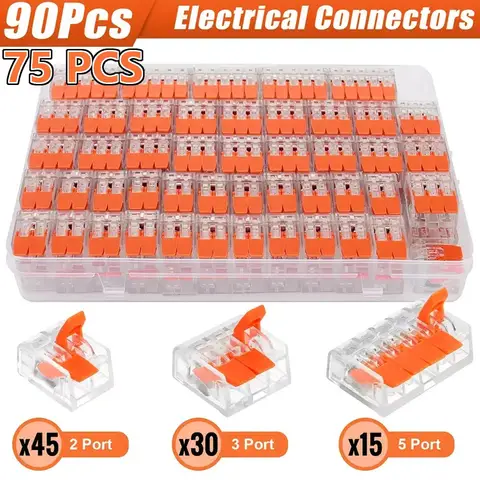 Kit de 75/90 mini connecteurs rapides pour câbles, bornier universel compact à insertion, connecteur de raccordement 2/3/5 broches
