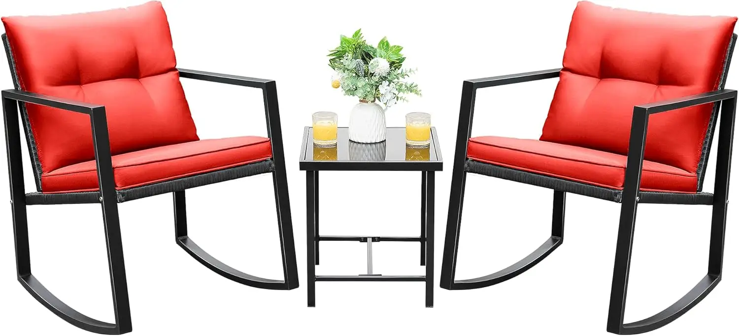 3-Piece Rocking Bistro Set with Glass Table, Outdoor Patio Furniture in Red, Weather-Resistant
3-Piece Rocking Bistro Set with Glass Table, Outdoor Patio Furniture in Red, Weather-Resistant