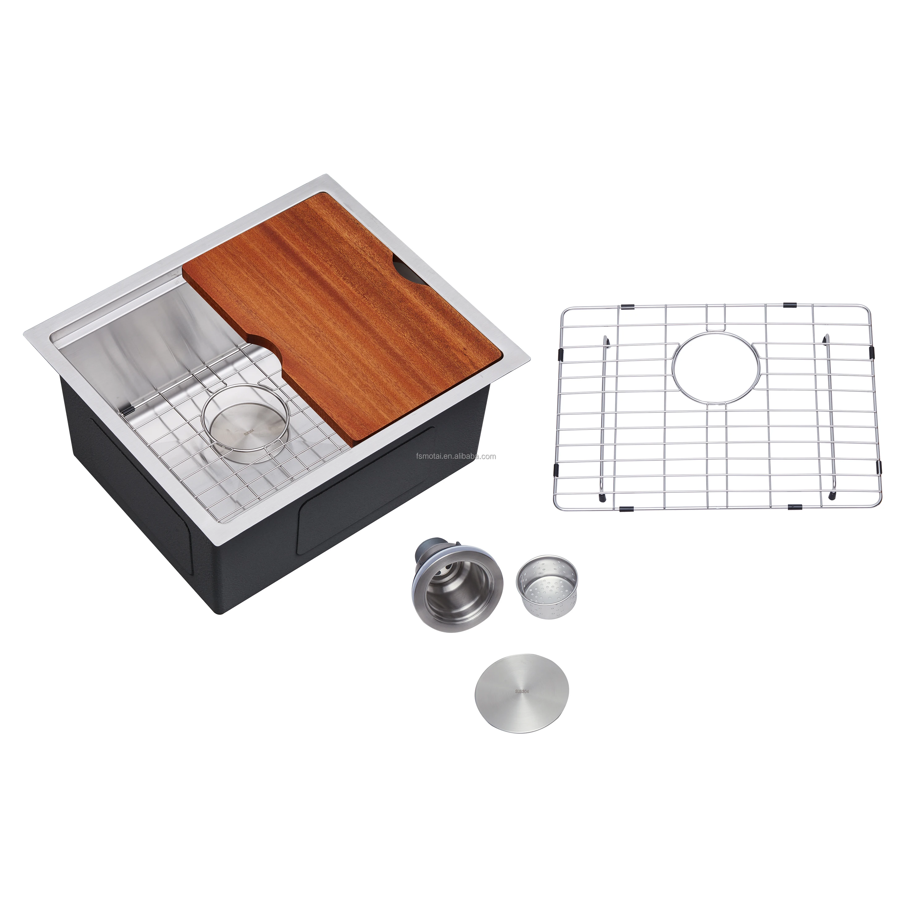 Hot Selling 16 Gauge SUS304 Undermount Kitchen Sink, 10 Inch Deep with Drain, Chopping Board & Bottom Grid
Hot Selling 16 Gauge SUS304 Undermount Kitchen Sink, 10 Inch Deep with Drain, Chopping Board & Bottom Grid