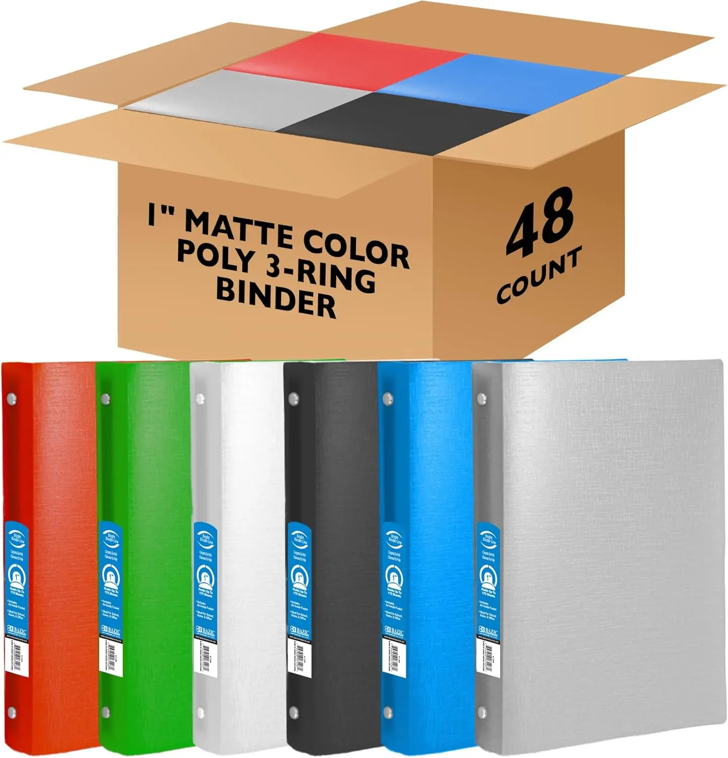 1 Inch 3-Ring Binder with Pocket, Assorted Colors, Case of 48
1 Inch 3-Ring Binder with Pocket, Assorted Colors, Case of 48