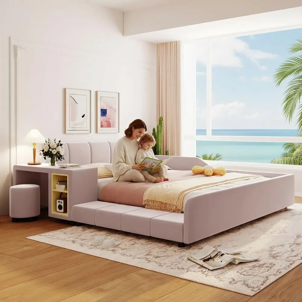 Queen Size Upholstered Bed e with Bede Desk and Little Round Stool, ern Comortable Sot Bed with Sturdy Slats Support, Mother & C
Queen Size Upholstered Bed e with Bede Desk and Little Round Stool, ern Comortable Sot Bed with Sturdy Slats Support, Mother & C