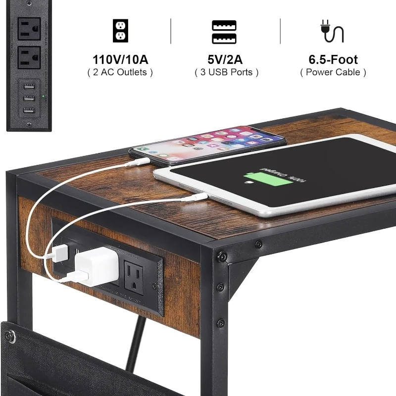 2-piece set of C-shaped table, side table with charging station, snack sofa table with sliding cloth bag, and TV tray
2-piece set of C-shaped table, side table with charging station, snack sofa table with sliding cloth bag, and TV tray