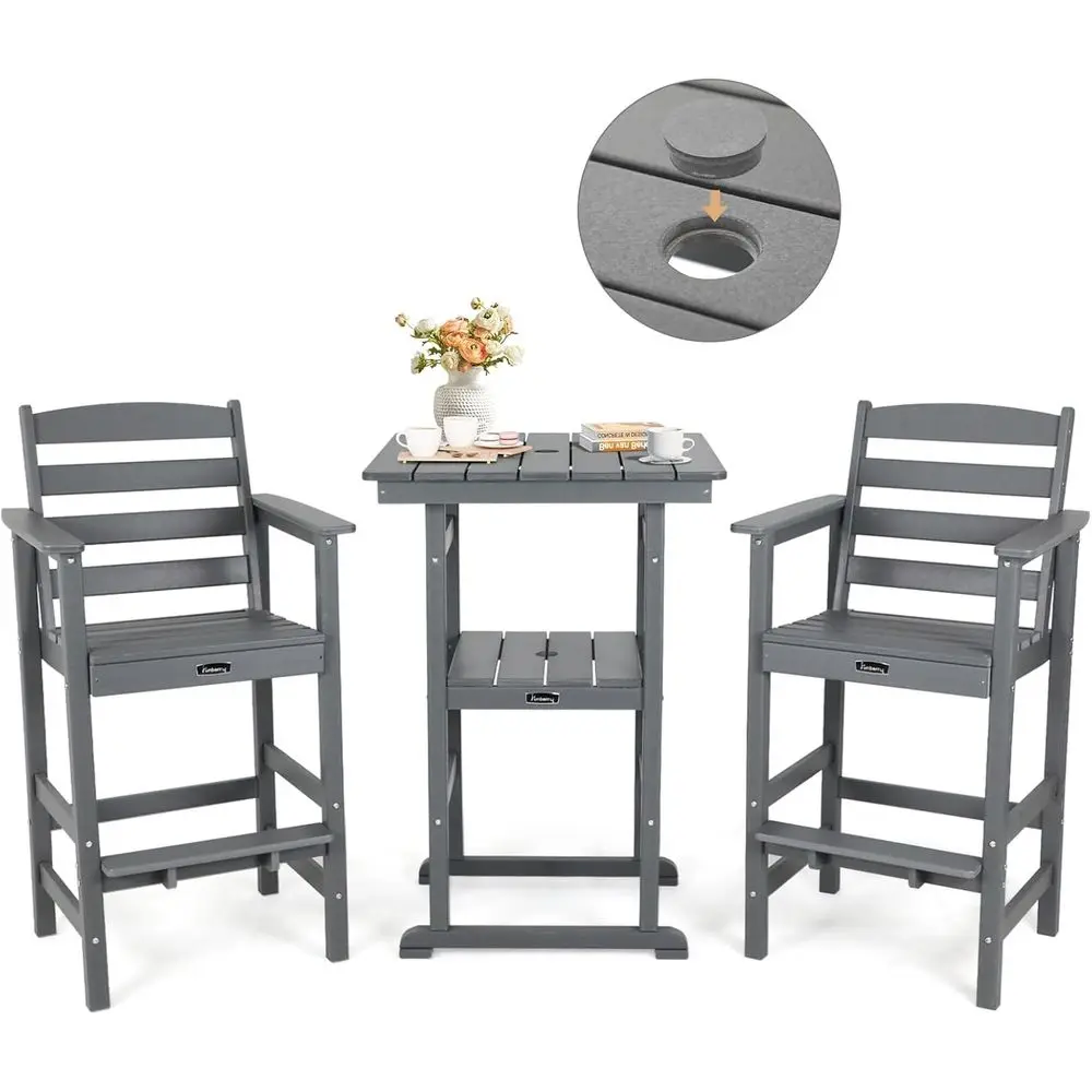 Weather-Resistant HDPE Outdoor Bar Set with Umbrella Hole, Tall Adirondack Seating and Table for Patio or Balcony
Weather-Resistant HDPE Outdoor Bar Set with Umbrella Hole, Tall Adirondack Seating and Table for Patio or Balcony