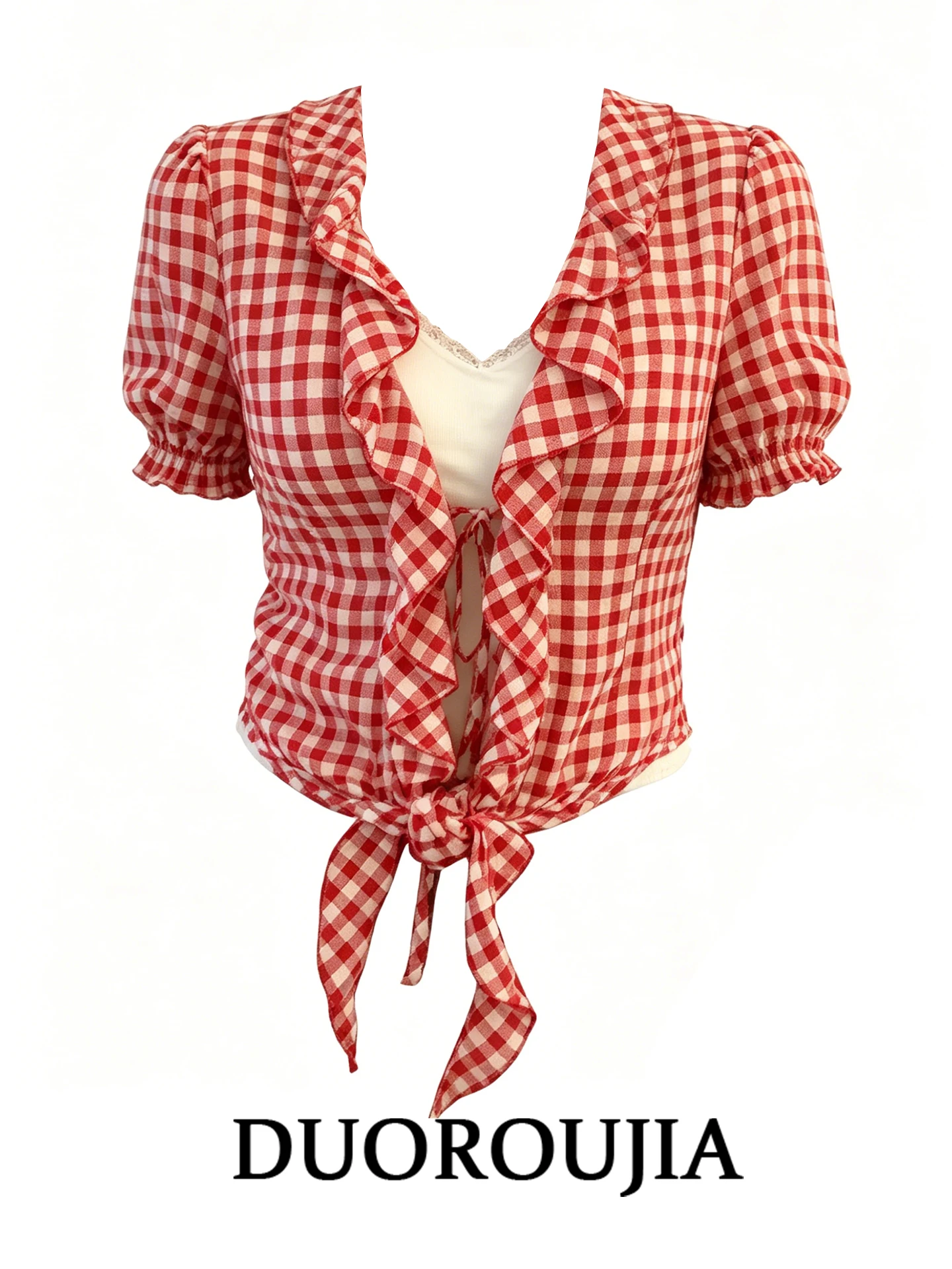 Duor plus Size Women's Red Plaid Short Sleeve Shirt with Belt Design Slimming Top Korean Style High Waist Printed Summer Fashion
Duor plus Size Women's Red Plaid Short Sleeve Shirt with Belt Design Slimming Top Korean Style High Waist Printed Summer Fashion
