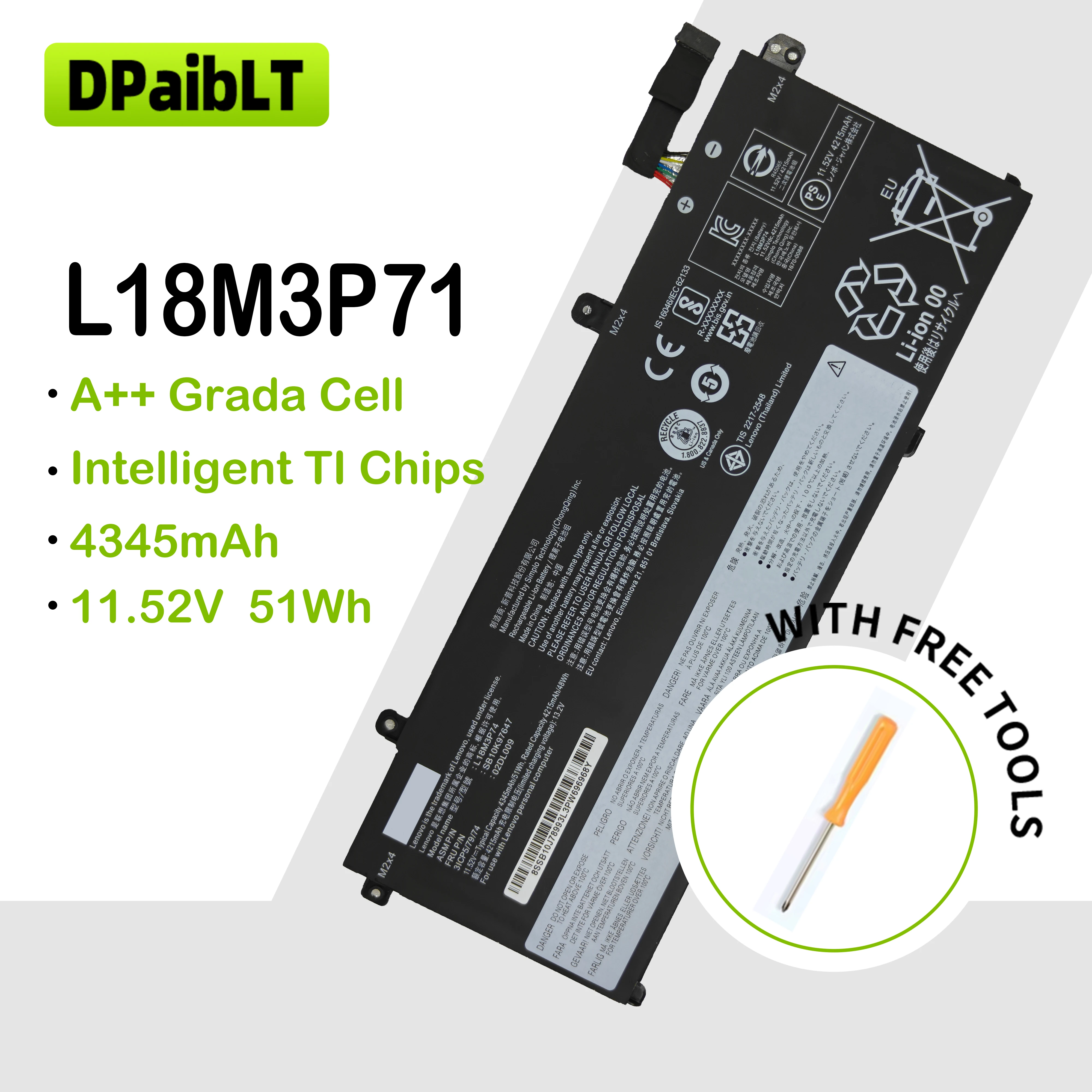DPaibLT NEW 51Wh 11.52V 4345mAh L18M3P74 L18C3P72 LAPTOP BATTERY For Lenovo ThinkPad T490 T495 P43S P14s 1st Gen T14 G1
DPaibLT NEW 51Wh 11.52V 4345mAh L18M3P74 L18C3P72 LAPTOP BATTERY For Lenovo ThinkPad T490 T495 P43S P14s 1st Gen T14 G1