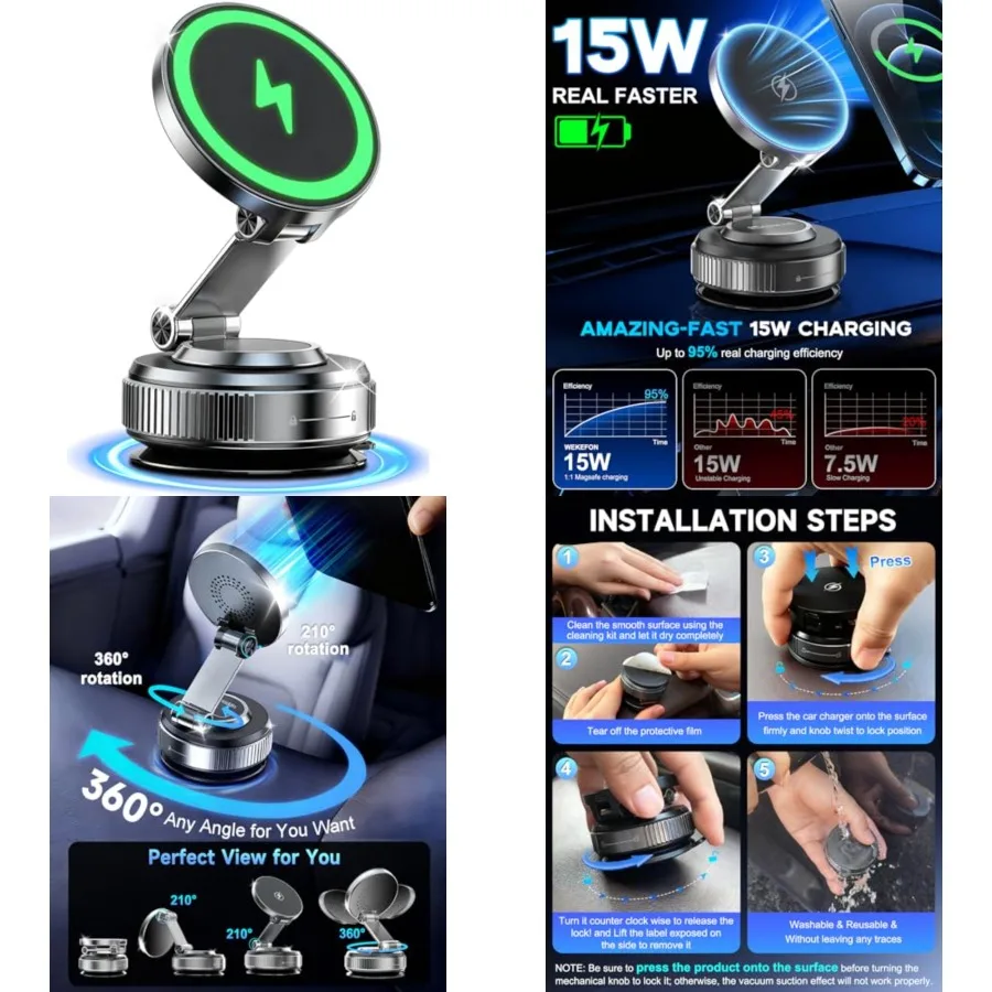 for MagSafe Car Mount Charger 15W Fast Charging Magnetic Wireless Car Charger Vacuum Magnetic Phone Holder [120LBS Ultra Suctio
for MagSafe Car Mount Charger 15W Fast Charging Magnetic Wireless Car Charger Vacuum Magnetic Phone Holder [120LBS Ultra Suctio