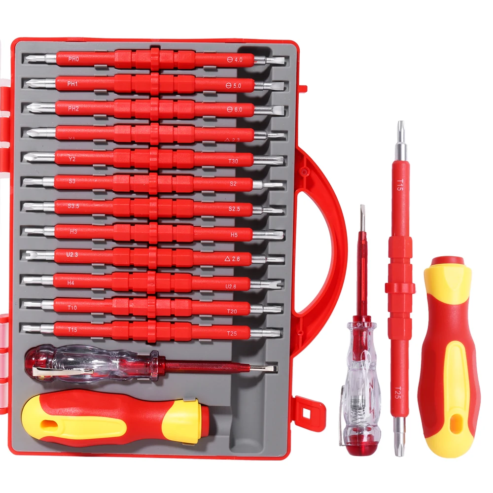 1000V Insulated Electrician Screwdriver Set 26 in 1 Magnetic Screw Driver Set Kit Professional Hand Tools Set Phillips Slotted
1000V Insulated Electrician Screwdriver Set 26 in 1 Magnetic Screw Driver Set Kit Professional Hand Tools Set Phillips Slotted